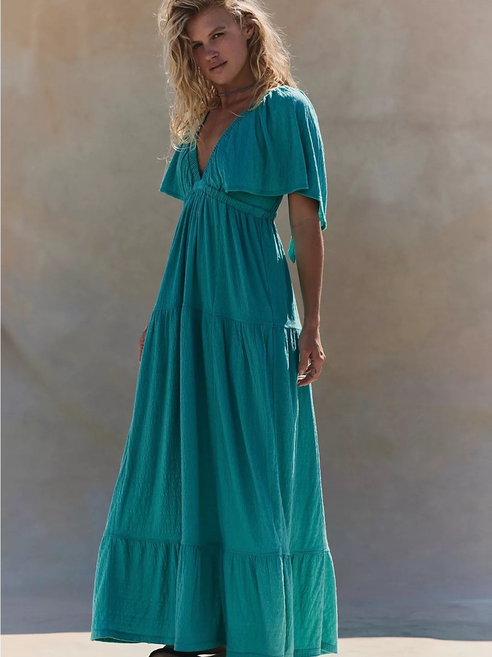Brand New Free People Teal Ruffled Maxi Dress Size Medium